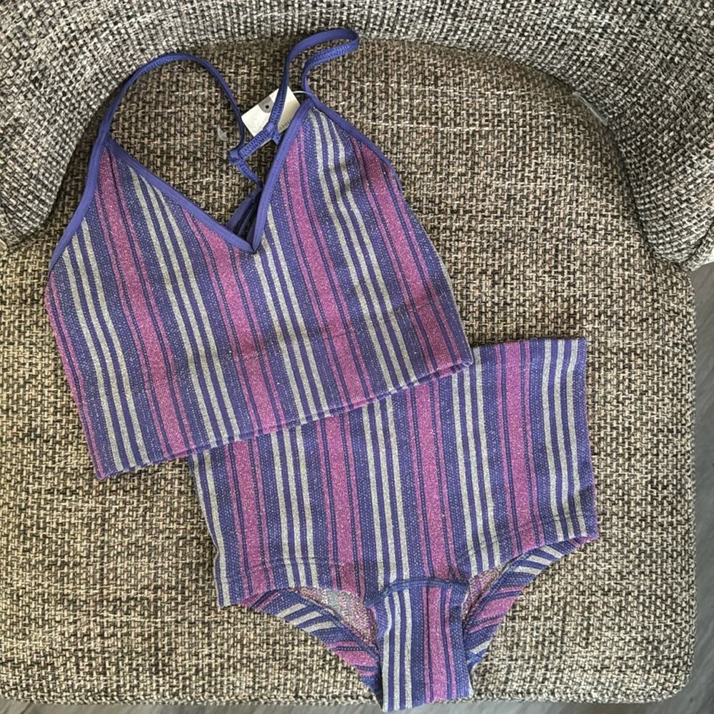 Anthropologie shimmer t-back bralette and Danni seamless hipster briefs XXS/XS